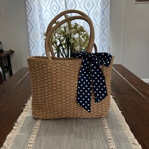 NEW Purse Tote Bag Women’s Girls Woven Fashion Totes/Polka Dot Bow